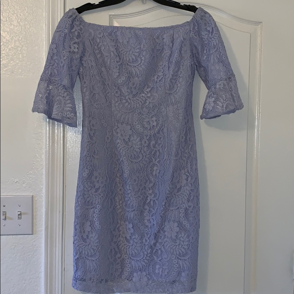 Blue lace off the shoulder dress